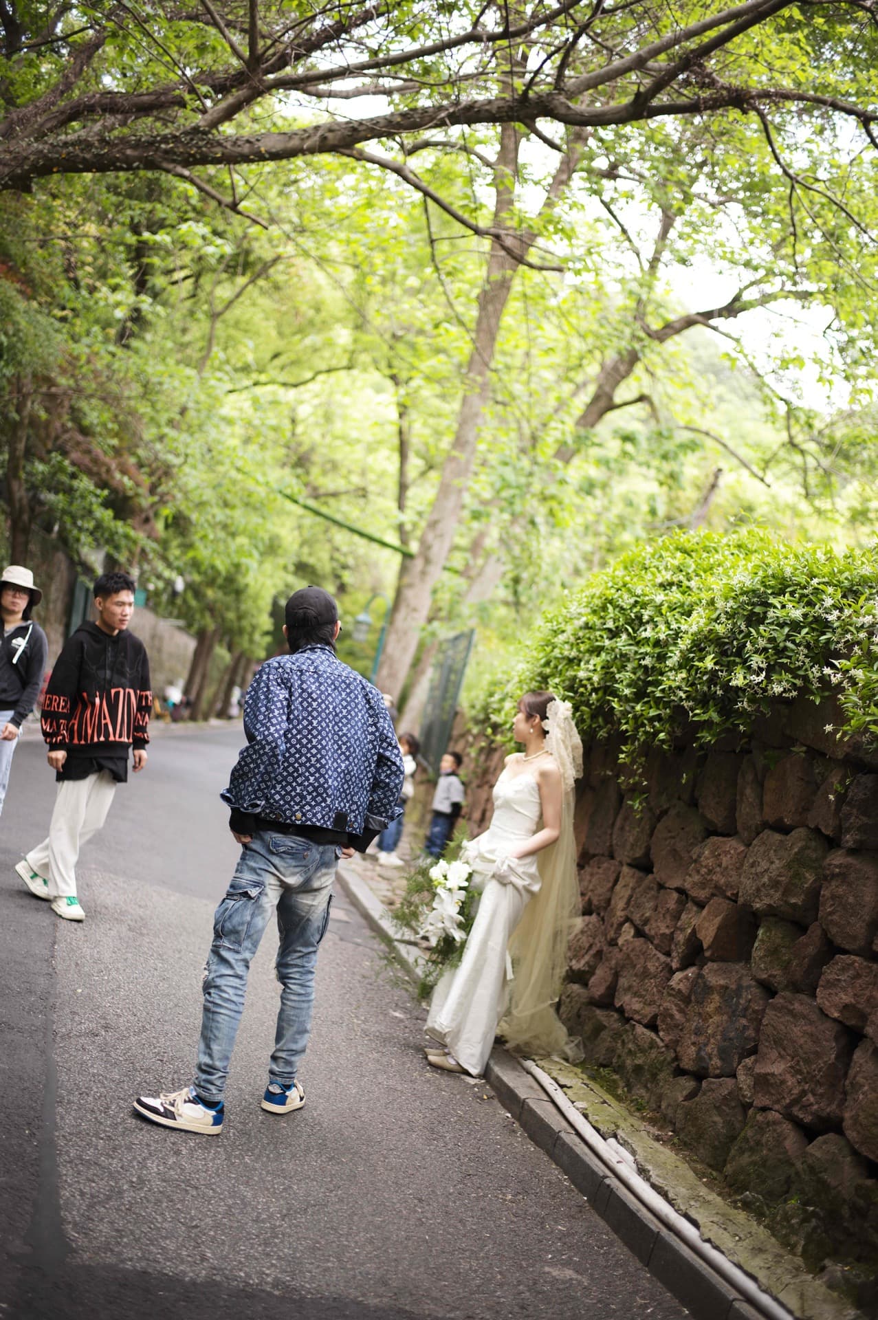 Passing by a newlywed couple